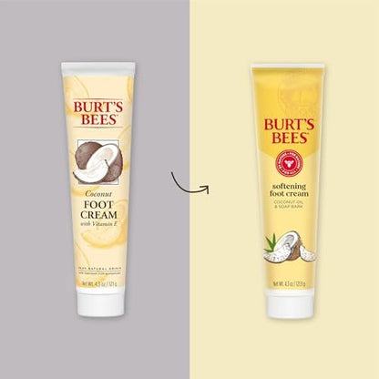 Burt's Bees Softening Foot Cream with Coconut Oil and Soap Bark, 4.3 oz (Pack of 3) – Natural Moisturizer for Dry, Cracked Feet Avelisse
