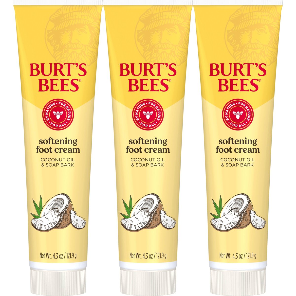 Burt's Bees Softening Foot Cream with Coconut Oil and Soap Bark, 4.3 oz (Pack of 3) – Natural Moisturizer for Dry, Cracked Feet Avelisse
