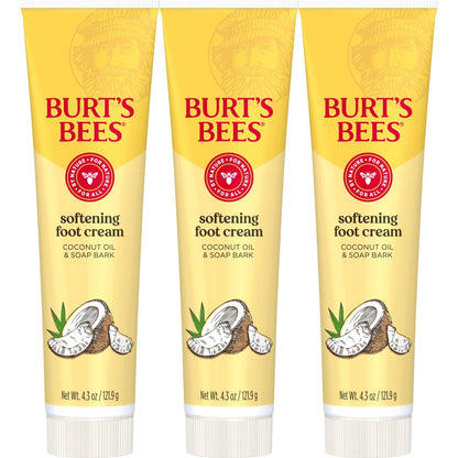 Burt's Bees Softening Foot Cream with Coconut Oil and Soap Bark, 4.3 oz (Pack of 3) – Natural Moisturizer for Dry, Cracked Feet Avelisse