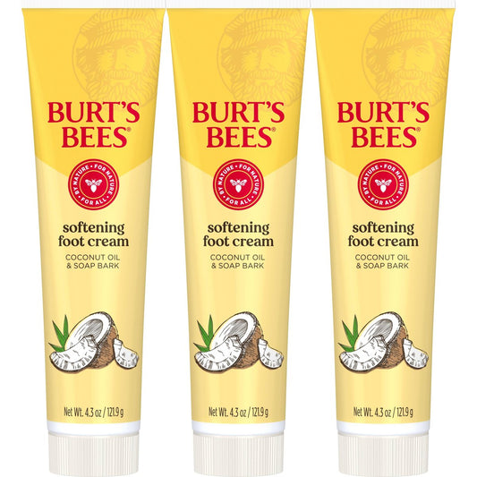 Burt's Bees Softening Foot Cream with Coconut Oil and Soap Bark, 4.3 oz (Pack of 3) – Natural Moisturizer for Dry, Cracked Feet Avelisse