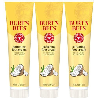 Burt's Bees Softening Foot Cream with Coconut Oil and Soap Bark, 4.3 oz (Pack of 3) – Natural Moisturizer for Dry, Cracked Feet Avelisse