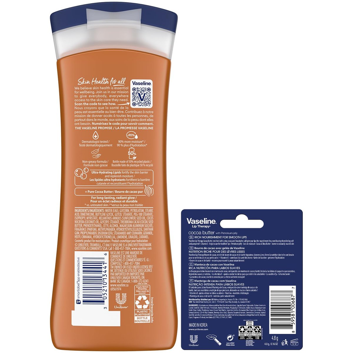 Vaseline Intensive Care Cocoa Radiant Hand & Body Moisturizer + Lip Therapy with Cocoa Butter for Healing Dry Skin & Lips - görsel 4