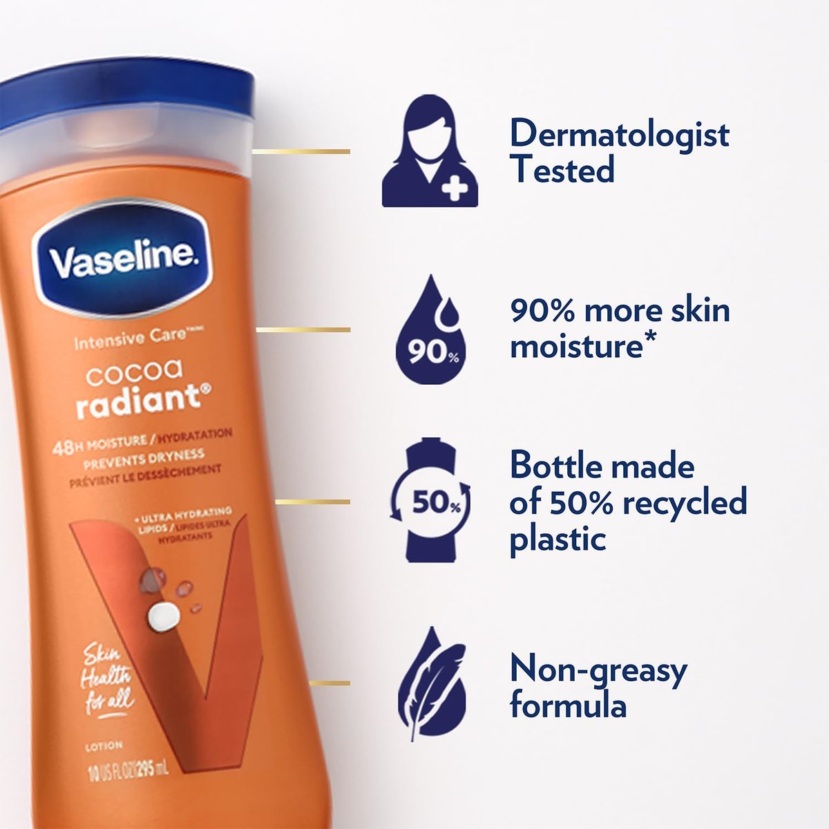 Vaseline Intensive Care Cocoa Radiant Hand & Body Moisturizer + Lip Therapy with Cocoa Butter for Healing Dry Skin & Lips - görsel 6