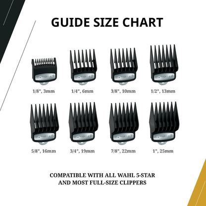 Wahl Professional #1-#8 Premium Cutting Guides with Durable Metal Clips and Organizer Avelisse