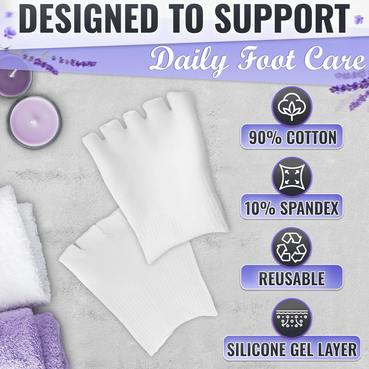 NADOBA Gel Toe Separators for Women – Soft Cotton Compression Socks for Relaxation, Pedicure & Moisturizing, Fits US Sizes 6-10, White, 1 Pair - görsel 6