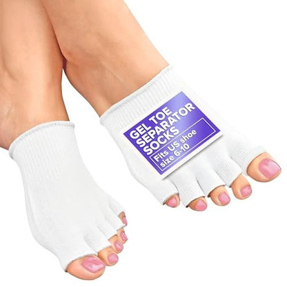NADOBA Gel Toe Separators for Women – Soft Cotton Compression Socks for Relaxation, Pedicure & Moisturizing, Fits US Sizes 6-10, White, 1 Pair