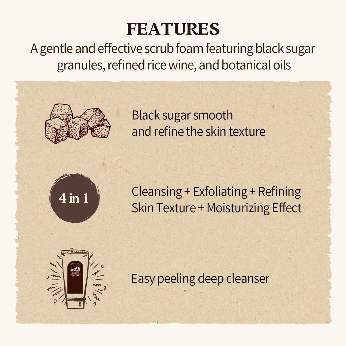 SKINFOOD Black Sugar Perfect Scrub Foam 180g - Detoxifying Pore Scrub & Exfoliating Facial Cleanser with Rich Bubble, Removes Dead Skin Cells for Men & Women - görsel 6
