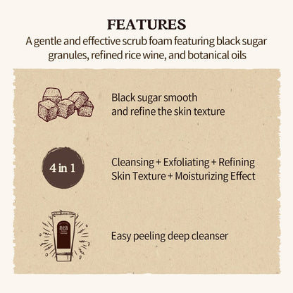 SKINFOOD Black Sugar Perfect Scrub Foam 180g - Detoxifying Pore Scrub & Exfoliating Facial Cleanser with Rich Bubble, Removes Dead Skin Cells for Men & Women