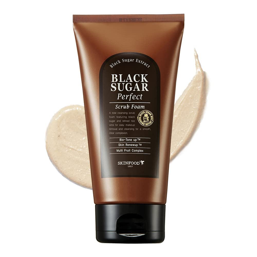 SKINFOOD Black Sugar Perfect Scrub Foam 180g - Detoxifying Pore Scrub & Exfoliating Facial Cleanser with Rich Bubble, Removes Dead Skin Cells for Men & Women - görsel 2
