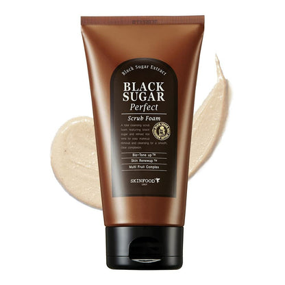 SKINFOOD Black Sugar Perfect Scrub Foam 180g - Detoxifying Pore Scrub & Exfoliating Facial Cleanser with Rich Bubble, Removes Dead Skin Cells for Men & Women