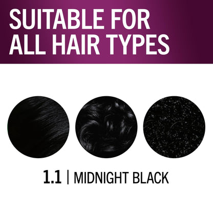 Schwarzkopf Keratin Permanent Hair Dye Cream, 1.1 Midnight Black - Professional Gray Coverage with Bond Enforcing System