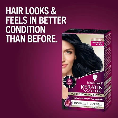 Schwarzkopf Keratin Permanent Hair Dye Cream, 1.1 Midnight Black - Professional Gray Coverage with Bond Enforcing System - görsel 14