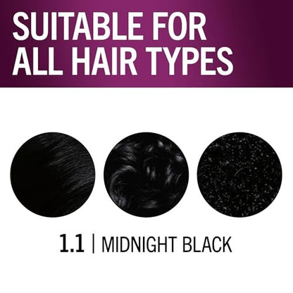 Schwarzkopf Keratin Permanent Hair Dye Cream, 1.1 Midnight Black - Professional Gray Coverage with Bond Enforcing System