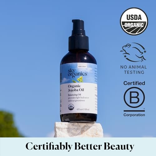 Sky Organics Organic Jojoba Oil, 100% Pure - Moisturizing for Face, Hair, Skin & Nails - Natural Cold Pressed Hexane Free - Base Carrier Oil, 4 Fl Oz Avelisse