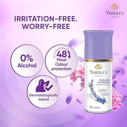 Yardley London English Lavender Deodorant Roll-On - 1.7 oz Aluminum-Free Deodorant for Men & Women