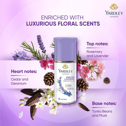 Yardley London English Lavender Deodorant Roll-On - 1.7 oz Aluminum-Free Deodorant for Men & Women