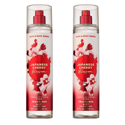 Bath & Body Works Japanese Cherry Blossom Fine Fragrance Mist 8 oz - 2 Pack, Long-Lasting Floral Body Spray for Women