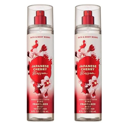 Bath & Body Works Japanese Cherry Blossom Fine Fragrance Mist 8 oz - 2 Pack, Long-Lasting Floral Body Spray for Women