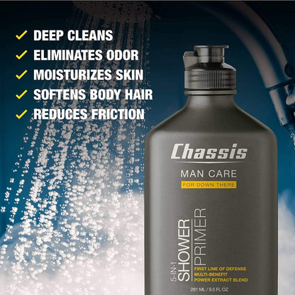 Chassis 5-in-1 Shower Primer: Men's Anti-Chafing Gel & Deep-Cleansing Bodywash, 9.5 Fl Oz Avelisse