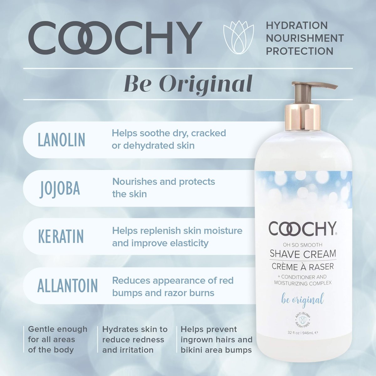Coochy Intimate Shaving Cream – Be Original, 32 oz – Shave Conditioner & Moisturizer for Sensitive Skin, Anti-Bump Avelisse