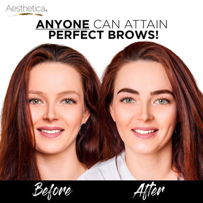Aesthetica Brow Contour Kit 16-Piece Eyebrow Makeup Palette Set - Complete Eyebrow Stencils, Powders, Wax, Highlighter, and Tools - Unique Gifts for Women Avelisse