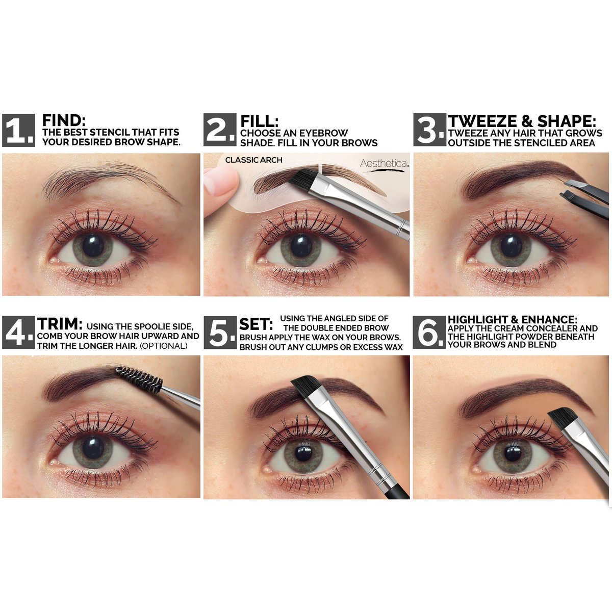 Aesthetica Brow Contour Kit 16-Piece Eyebrow Makeup Palette Set - Complete Eyebrow Stencils, Powders, Wax, Highlighter, and Tools - Unique Gifts for Women Avelisse