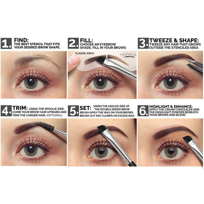 Aesthetica Brow Contour Kit 16-Piece Eyebrow Makeup Palette Set - Complete Eyebrow Stencils, Powders, Wax, Highlighter, and Tools - Unique Gifts for Women Avelisse