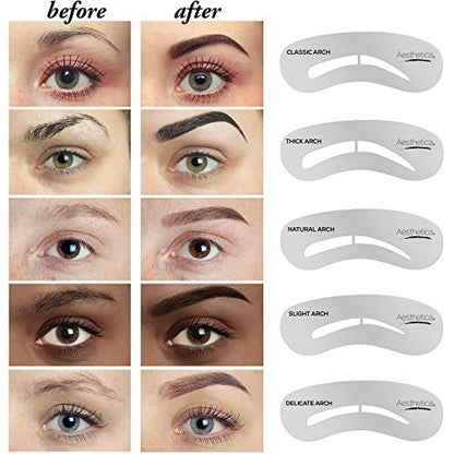 Aesthetica Brow Contour Kit 16-Piece Eyebrow Makeup Palette Set - Complete Eyebrow Stencils, Powders, Wax, Highlighter, and Tools - Unique Gifts for Women Avelisse