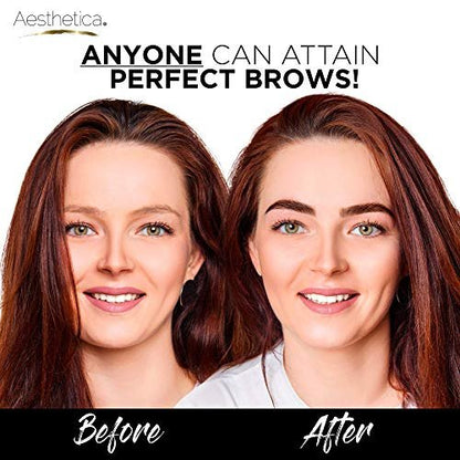 Aesthetica Brow Contour Kit 16-Piece Eyebrow Makeup Palette Set - Complete Eyebrow Stencils, Powders, Wax, Highlighter, and Tools - Unique Gifts for Women Avelisse