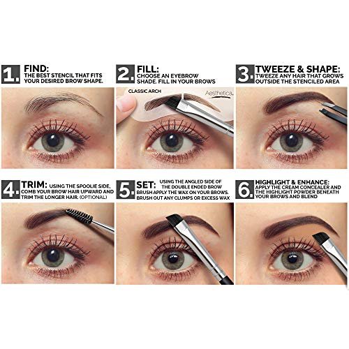 Aesthetica Brow Contour Kit 16-Piece Eyebrow Makeup Palette Set - Complete Eyebrow Stencils, Powders, Wax, Highlighter, and Tools - Unique Gifts for Women Avelisse