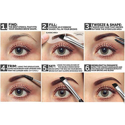 Aesthetica Brow Contour Kit 16-Piece Eyebrow Makeup Palette Set - Complete Eyebrow Stencils, Powders, Wax, Highlighter, and Tools - Unique Gifts for Women Avelisse
