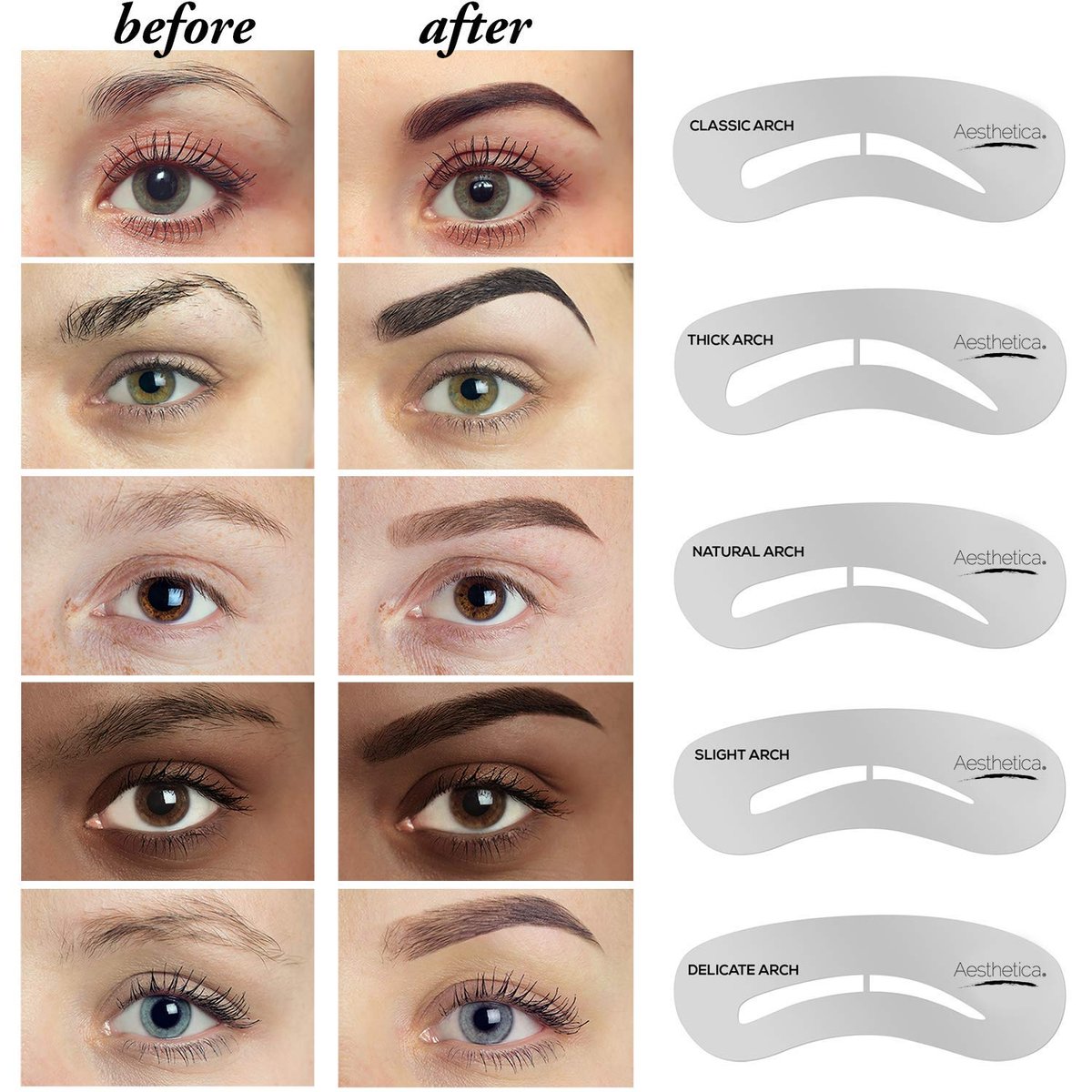 Aesthetica Brow Contour Kit 16-Piece Eyebrow Makeup Palette Set - Complete Eyebrow Stencils, Powders, Wax, Highlighter, and Tools - Unique Gifts for Women Avelisse