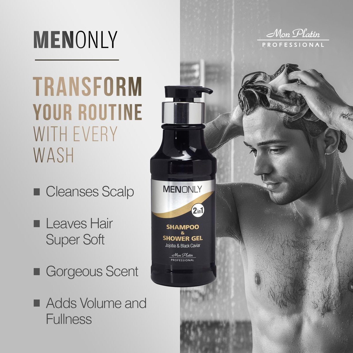 Mon Platin Men’s Daily Shampoo – Black Caviar & Jojoba Extracts – Anti-Dandruff, Volumizing & Refreshing – 400ml - görsel 7