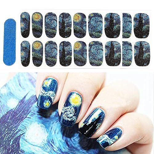 3D Van Gogh Starry Night Full Nail Stickers - 28 Nail Wraps, Long Lasting Gel Nail Art Decals, Easy Apply & Remove Avelisse