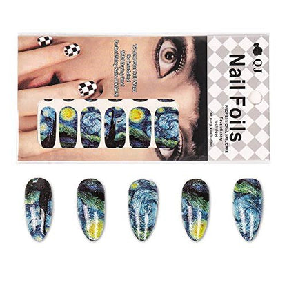 3D Van Gogh Starry Night Full Nail Stickers - 28 Nail Wraps, Long Lasting Gel Nail Art Decals, Easy Apply & Remove Avelisse