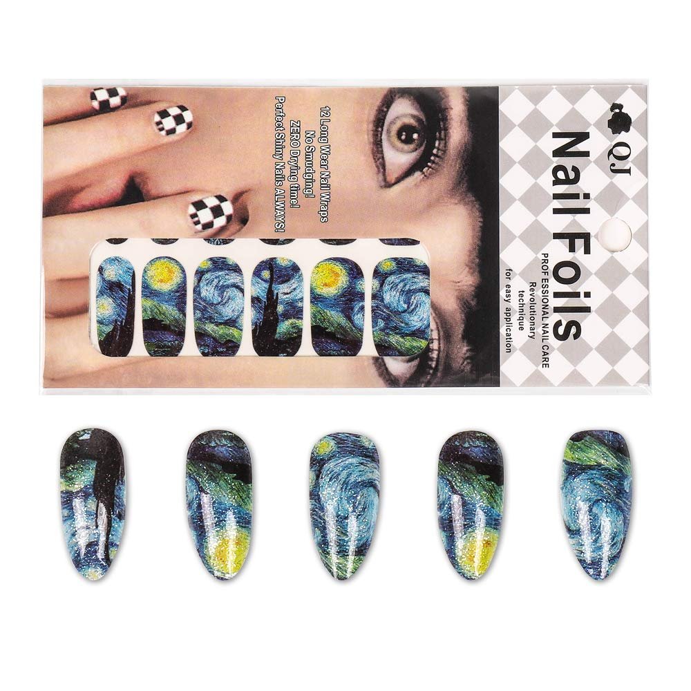 3D Van Gogh Starry Night Full Nail Stickers - 28 Nail Wraps, Long Lasting Gel Nail Art Decals, Easy Apply & Remove Avelisse