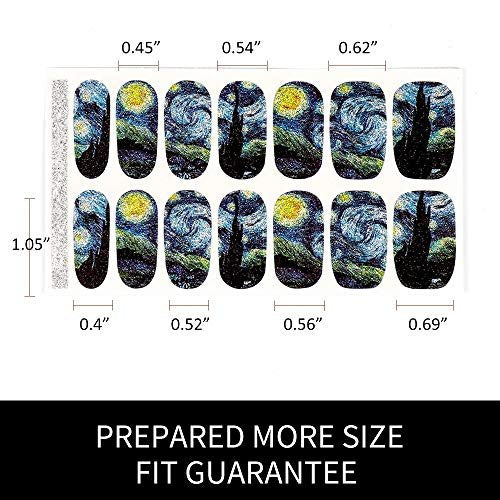 3D Van Gogh Starry Night Full Nail Stickers - 28 Nail Wraps, Long Lasting Gel Nail Art Decals, Easy Apply & Remove Avelisse