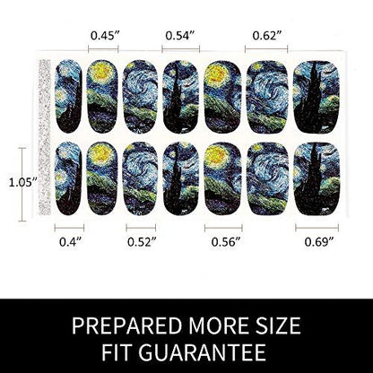3D Van Gogh Starry Night Full Nail Stickers - 28 Nail Wraps, Long Lasting Gel Nail Art Decals, Easy Apply & Remove Avelisse
