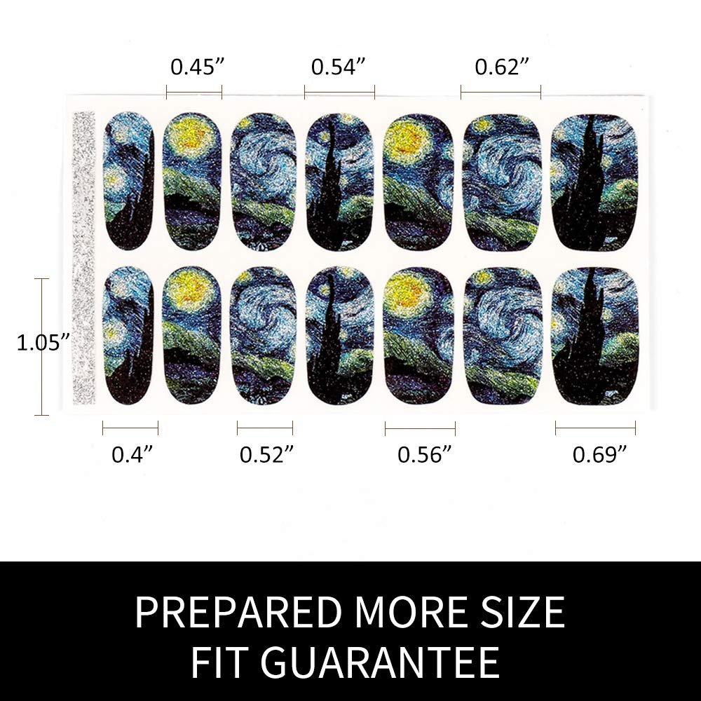 3D Van Gogh Starry Night Full Nail Stickers - 28 Nail Wraps, Long Lasting Gel Nail Art Decals, Easy Apply & Remove Avelisse