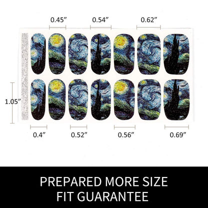 3D Van Gogh Starry Night Full Nail Stickers - 28 Nail Wraps, Long Lasting Gel Nail Art Decals, Easy Apply & Remove Avelisse