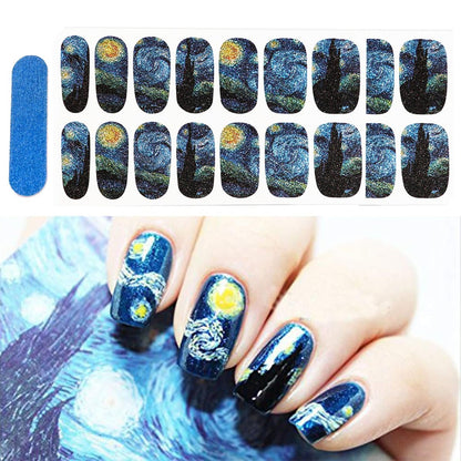 3D Van Gogh Starry Night Full Nail Stickers - 28 Nail Wraps, Long Lasting Gel Nail Art Decals, Easy Apply & Remove Avelisse
