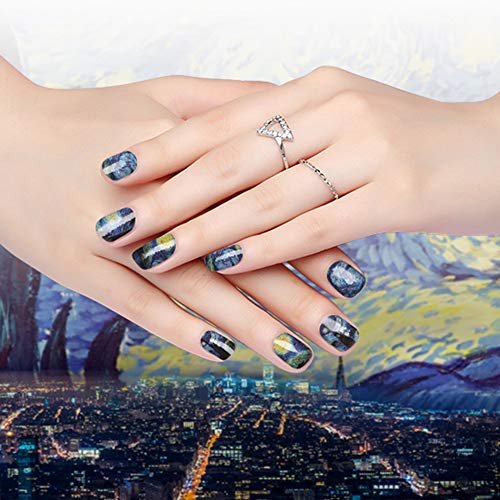 3D Van Gogh Starry Night Full Nail Stickers - 28 Nail Wraps, Long Lasting Gel Nail Art Decals, Easy Apply & Remove Avelisse