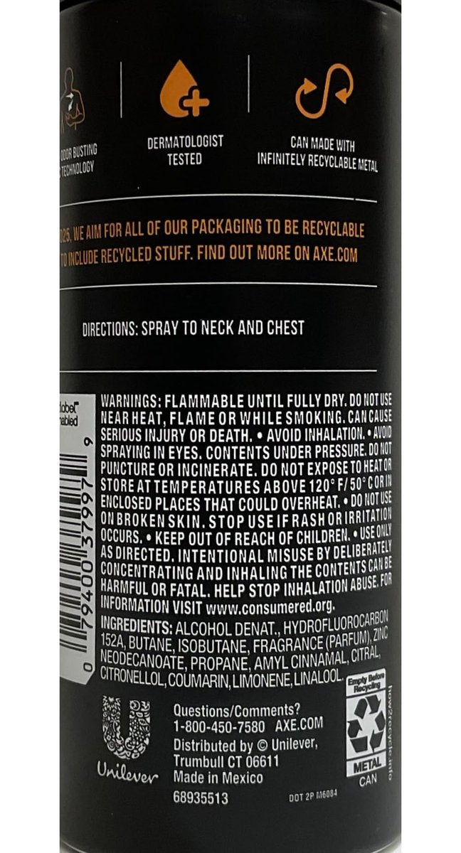 AXE Dark Temptation Body Spray - 4 oz (Pack of 6) - Long-Lasting Fragrance for Men Avelisse