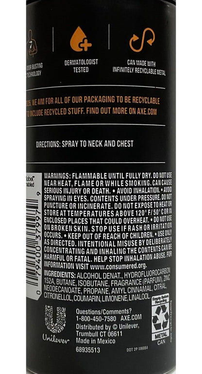AXE Dark Temptation Body Spray - 4 oz (Pack of 6) - Long-Lasting Fragrance for Men Avelisse