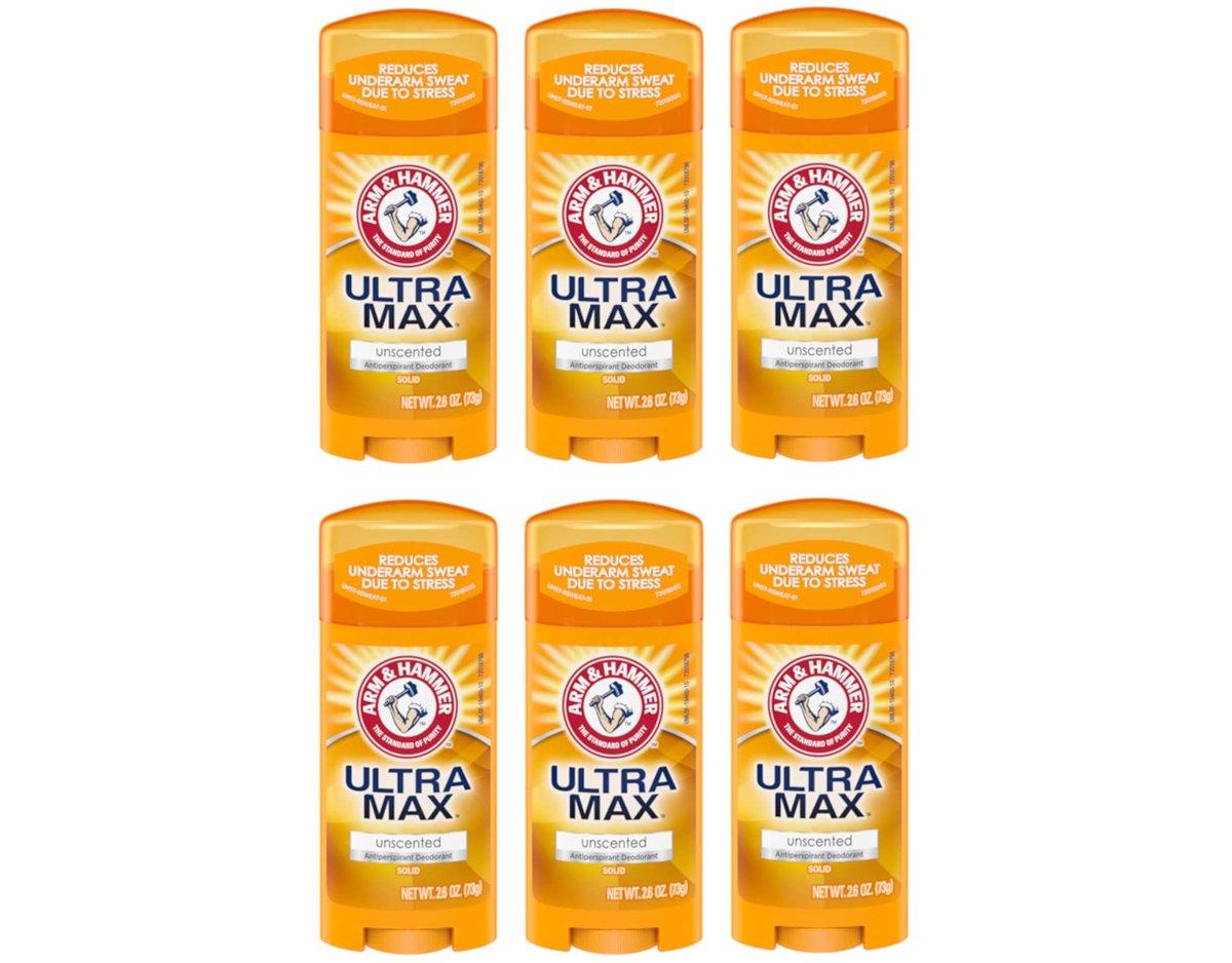 ARM & HAMMER ULTRAMAX Anti-Perspirant Deodorant Invisible Solid Unscented, 2.6 oz (6-Pack) - görsel 1