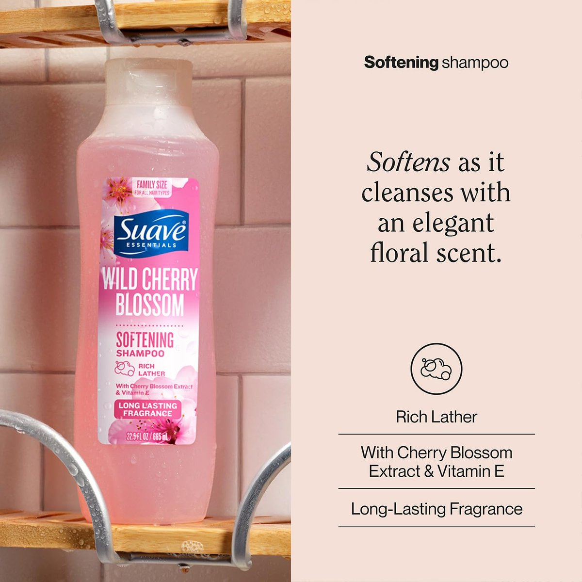 Suave Shampoo, Wild Cherry Blossom – Softening Formula with Vitamin E, 22.5 oz (Pack of 6) Avelisse