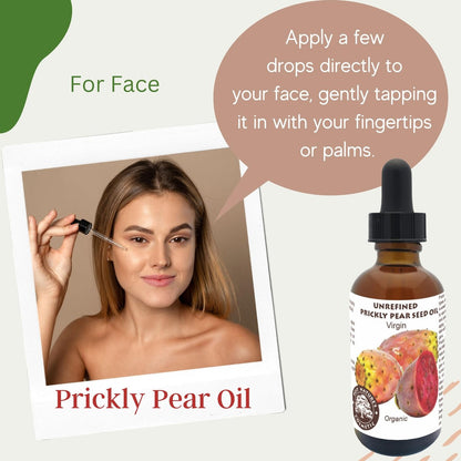 Organic Prickly Pear Seed Oil - Virgin Cold Pressed Unrefined, 1 oz (30 ml) for Hydrated & Glowing Mature Skin and Hair