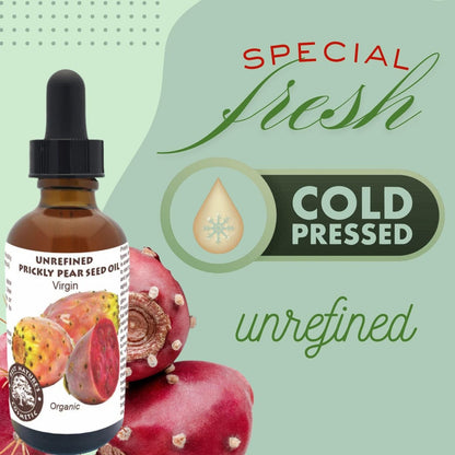 Organic Prickly Pear Seed Oil - Virgin Cold Pressed Unrefined, 1 oz (30 ml) for Hydrated & Glowing Mature Skin and Hair