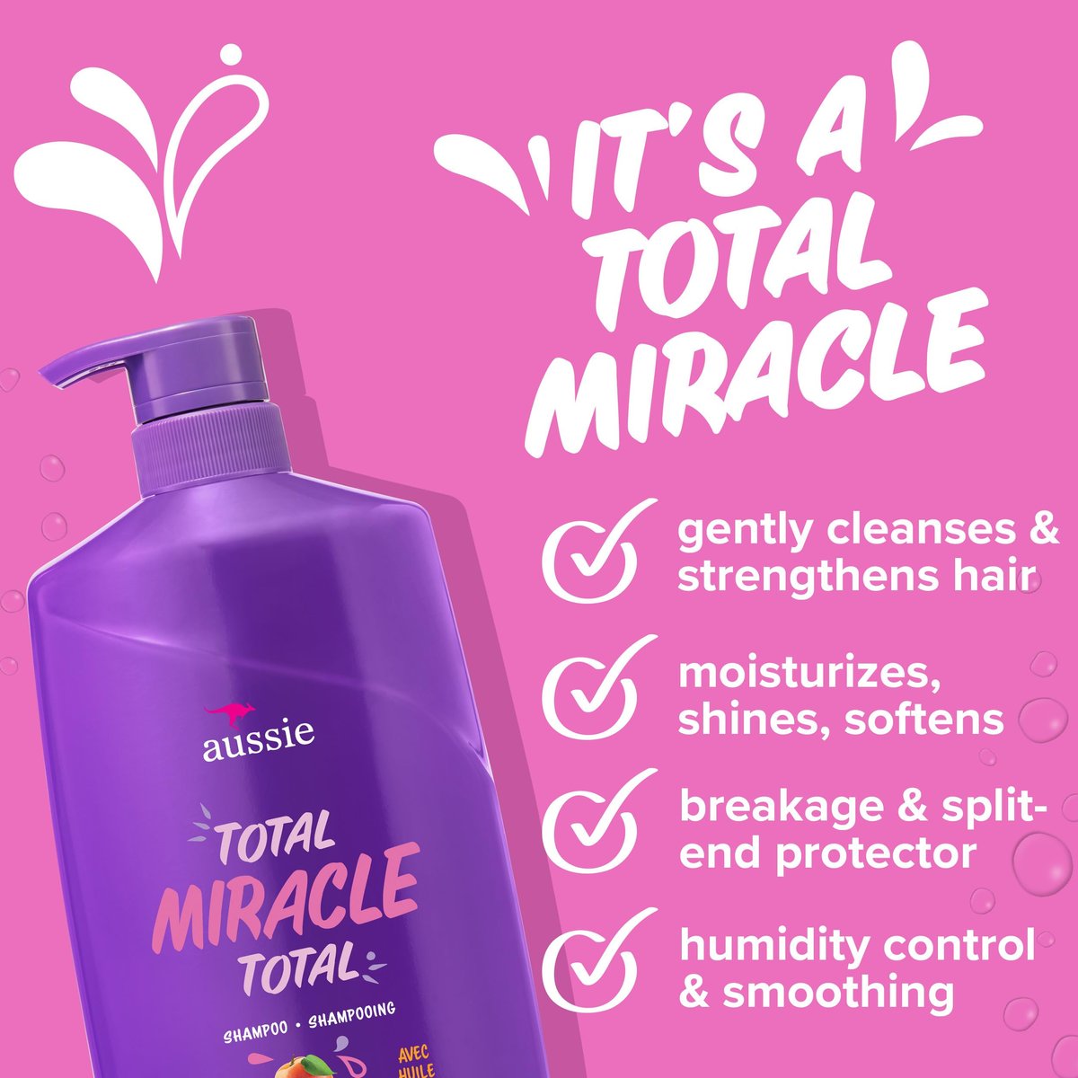 Aussie Total Miracle Shampoo with Apricot & Macadamia Oil, Paraben Free, 26.2 fl oz (Pack of 4) Avelisse