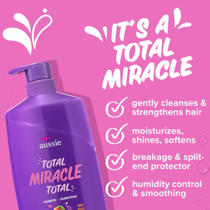 Aussie Total Miracle Shampoo with Apricot & Macadamia Oil, Paraben Free, 26.2 fl oz (Pack of 4) Avelisse